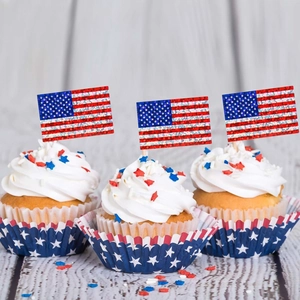 Patriotic USA flag cupcake toppers and liners set for Independence Day celebration