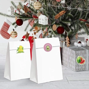 Detail of waterproof butterfly flower stickers sealing white kraft gift bags for festivals