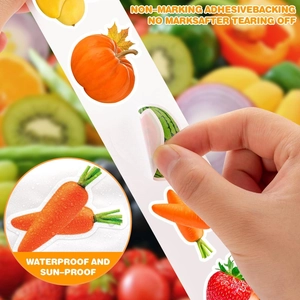 500pcs roll of 2.5cm waterproof vegetable and fruit stickers with realistic designs