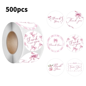 Autocollants Thank You Rose Étiquettes de Scellage Adhésives Rondes Avec Motif de Nœud Et Cerise Pour Emballage Cadeau