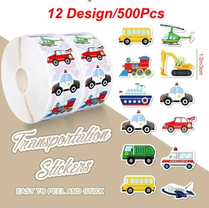 Rouleau de 500 autocollants de véhicules de transport avec 12 motifs imperméables