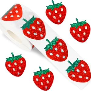 Holographic Strawberry Decorative Stickers Roll Laser Fruit Shaped Adhesive Labels For Gift Box Envelope DIY Arts Crafts