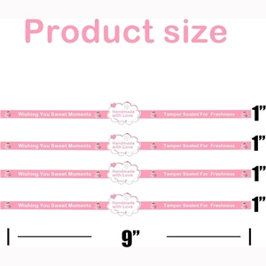 Pink cupcake stickers for bakery packaging showing 1x9 inch product size dimensions