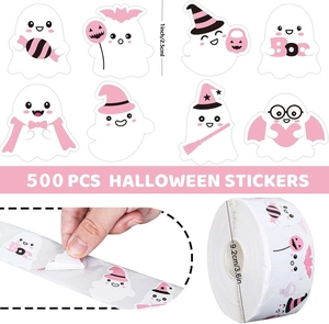 Détail de 500 autocollants hologrammes Halloween avec 8 motifs de fantômes mignons