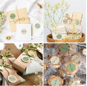 Detail of Thank You stickers in Morandi colors for gift boxes and envelope sealing