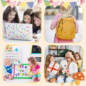 Star-shaped smiley face stickers used for laptop decoration and school gift wrapping