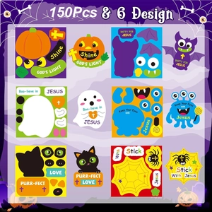 150Pcs Halloween DIY stickers with 6 pumpkin and ghost designs for kids crafts