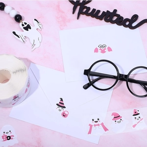 Rouleau autocollant holographique Halloween avec fantômes roses pour sceller enveloppe