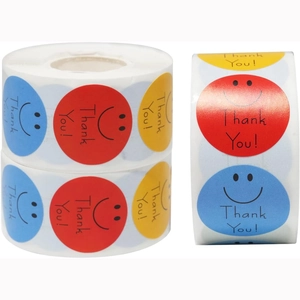 Roll of 500 colorful smiley face thank you stickers for gift sealing and rewards