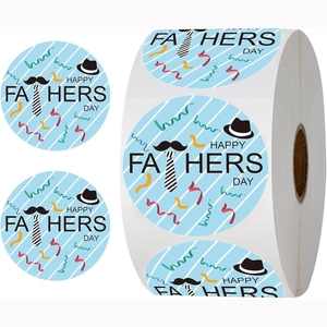 Father's Day round gift stickers roll with blue stripes and decorative tie illustrations