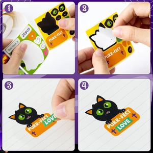 Step-by-step DIY Halloween cat puzzle stickers for festive celebration and sealing