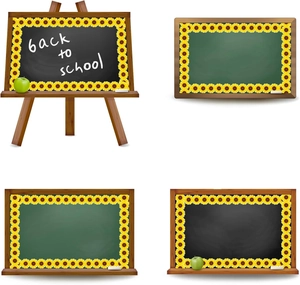 Sunflower border chalkboard and green board set with back to school theme and wooden stands
