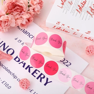 Detail of pink gradient Thank You stickers for gift boxes and envelope sealing