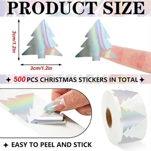 500pcs holographic Halloween round stickers roll with rainbow laser effect and size guide