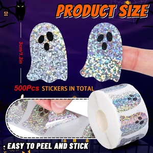 500pcs holographic ghost stickers roll 1.2 inch laser decals for Halloween decoration