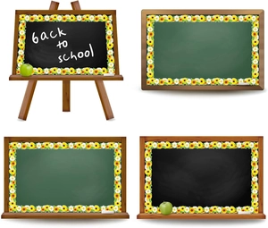 Detail of sunflower chalkboard border stickers with mini standing easel and school props