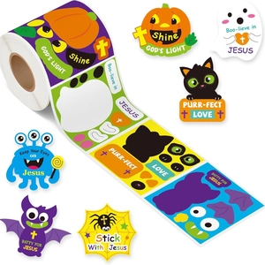 Religious Halloween Stickers Colorful Copperplate Paper Pumpkin Ghost Christian Slogans Roll Sealing Decorative Labels