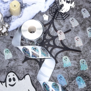 500pcs Halloween holographic ghost stickers roll for gift sealing and festive decoration