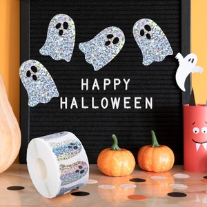 500pcs Halloween holographic ghost stickers roll for gift sealing and DIY decor