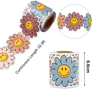 Detail of sunflower bulletin board border sticker, 32.8ft roll with smiling flower design