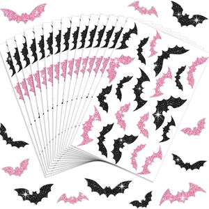 Halloween Bat Stickers Glitter Adhesive Labels Pink Black Laser Decals For Festival Celebration Party Room Wall Decoration