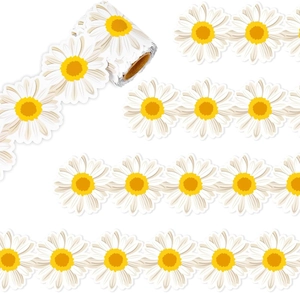 Detail of roll-packed daisy bulletin board border stickers for classroom wall decoration