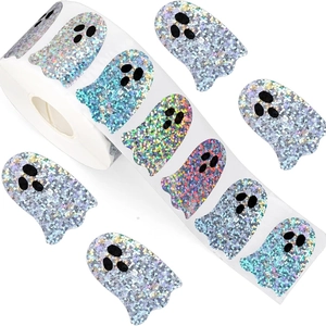 Halloween Holographic Ghost Stickers Laser Glitter Self Adhesive Label For Festival Party Decoration Gift Bag Seal