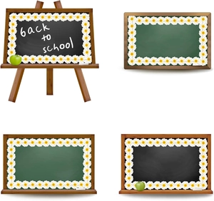 Detail of school sunflower borders with back to school text and apple chalk accents