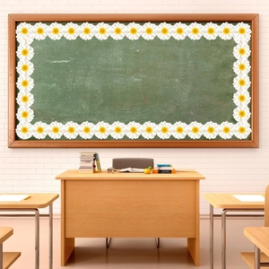 Sunflower bulletin board border stickers displayed on a classroom chalkboard setting