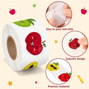 Detail showing waterproof cartoon apple stickers with easy peel and stick functionality