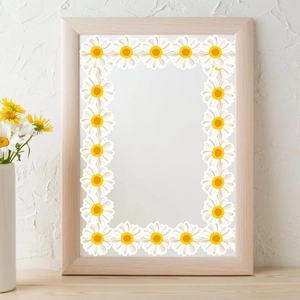 Close-up of sunflower blackboard border sticker on a wooden frame for wall decor