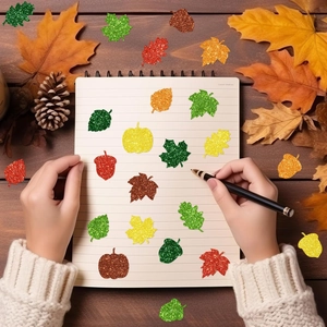 Holographic autumn maple leaf and pumpkin foam stickers for Thanksgiving DIY crafts