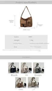 Detailed size chart and multi-color options for the large capacity waterproof nylon tote bag