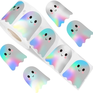 Holographic roll of cute ghost stickers with iridescent finish for festival decoration