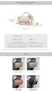 Quilted crossbody bag details with dimensions 19x12x9cm and PU leather material spec
