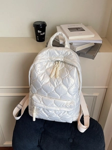 Fashion Large Capacity Quilted Puffer Backpack For Women Lightweight Padded Commuter Shoulder Bag Solid Color Travel Rucksack