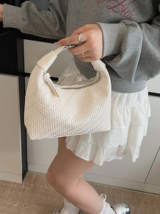 Chic beige woven hobo handbag for women with knot handle and crescent moon shape design