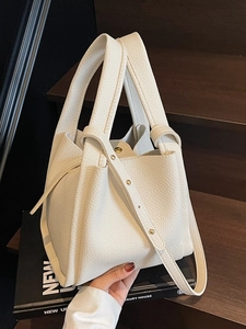 Women PU Leather Litchi Pattern Bucket Bag Casual Commute Handbag With Single Shoulder Strap Crossbody Tote Bag