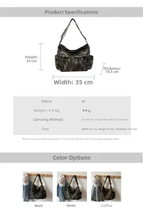 Size chart and dimensions for the large canvas leopard print crossbody shoulder bag