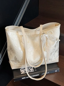 Borsa Tote da Donna alla Moda con Stampa a Farfalla Borsa a Tracolla di Grande Capacità Con Pendente a Fiocco in Künstliche Perle Pizzo