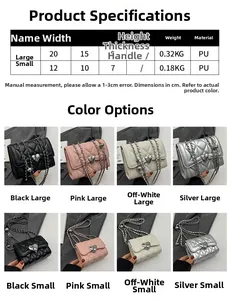 Guide des tailles pour sac matelassé à chaîne avec boucle en cœur en deux formats