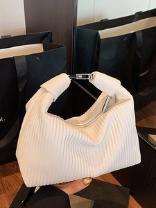 Sac à Épaule en Cuir PU Froncé Sac Bandoulière Plissé Sac Hobo Avec Boucle en Métal Fermeture Éclair Main Casual