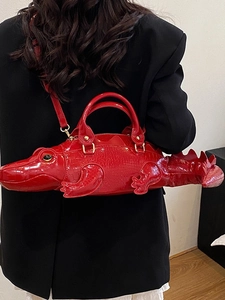 Borsa a mano unica a forma di coccodrillo rosso 3D con tracolla per un look creativo
