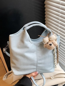 Sac Seau en Cuir PU à Motif Crocodile pour Femmes Grande Capacité Sac Cabas Décontracté Avec Pendentif Ours en Peluche