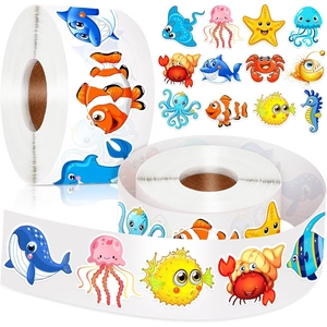 Rouleau d'Autocollants Animaux Dessin Animé Vie Marine pour Enfants Décoration Papeterie Canard Vache Créatures Marines