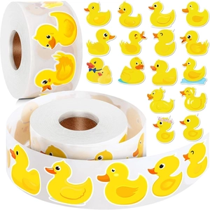 Rouleau d'autocollants canards jaunes pour enfants avec divers motifs de canards mignons