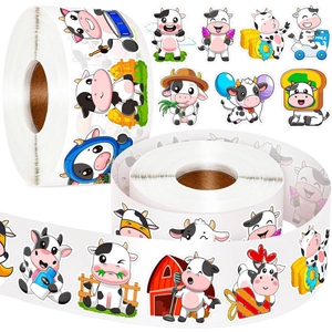 Rouleau d'autocollants de vache dessin animé avec motifs animaux pour enfants