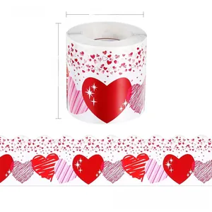 Roll of heart-shaped bulletin board border with red and pink patterns, 18m total length