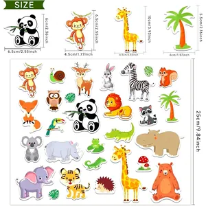 Reusable static animal stickers with panda and giraffe patterns and size dimensions