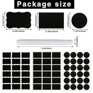 Waterproof PVC blackboard sticker set with chalk pen showing sizes and shapes